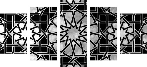 5-dielny obraz orientálna mozaika v čiernobielom prevedení