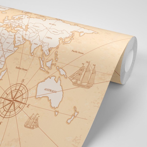 Samolepiaca tapeta zaujímavá béžová mapa sveta