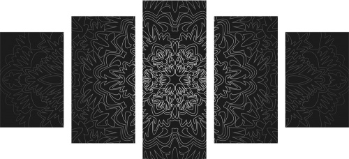5-dielny obraz ornamentálna Mandala v čiernobielom prevedení