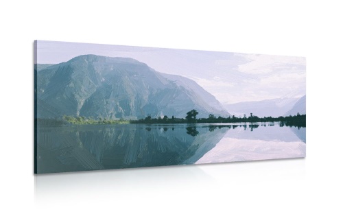 Obraz maľované hory pri jazere