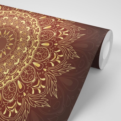 Samolepiaca tapeta zlatá Mandala na bordovom pozadí