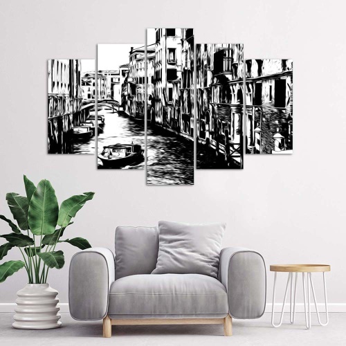 Obraz na plátně pětidílný Benátky Itálie Černá a bílá