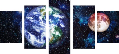 5-dielny obraz planéta Zem a červený Mesiac