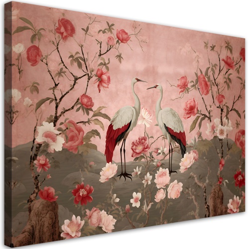 Obraz na plátně, Květiny a ptáci Chinoiserie
