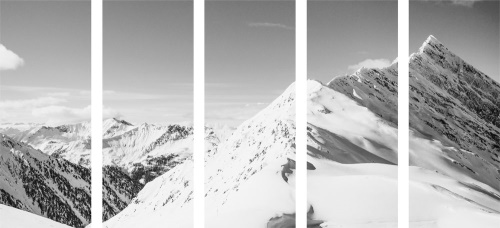 5-dielny obraz zasnežené pohorie v čiernobielom prevedení