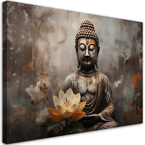 Obraz na plátně, socha buddhy s lotosovým květem
