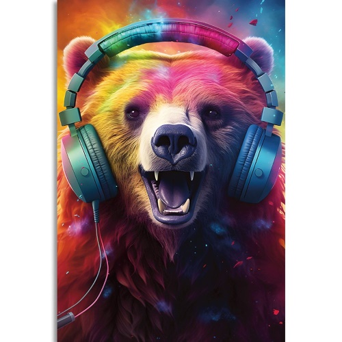 Obraz medveď so slúchadlami