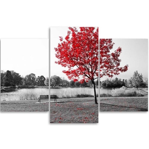Obraz na plátně třídílný Krajina červených stromů