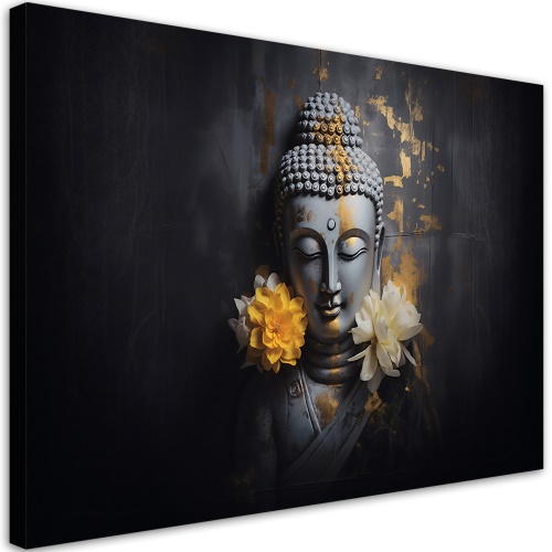 Obraz na plátně, Buddha socha květiny