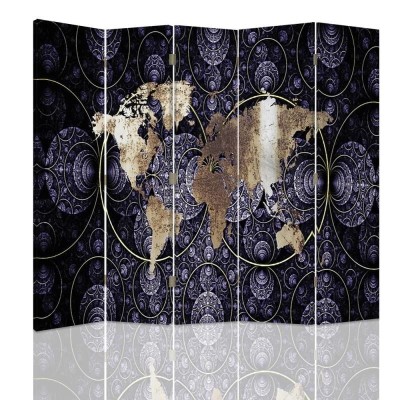 Ozdobný paraván, Elegantní mapa světa - 180x170 cm, päťdielny, obojstranný paraván 360°
