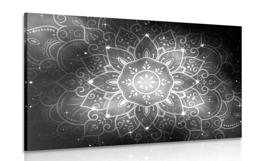 Obraz Mandala s galaktickým pozadím v čiernobielom prevedení