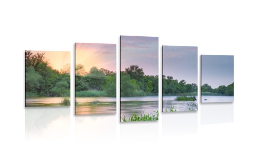 5-dielny obraz východ slnka pri rieke