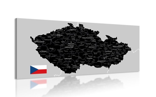 Obraz čierno-šedá mapa Česka s vlajkou