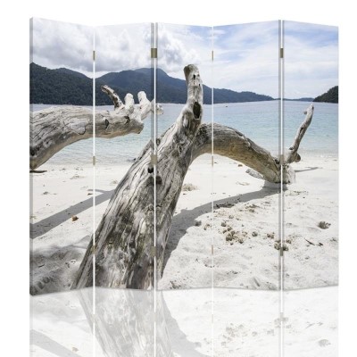 Ozdobný paraván, Větve stromů na tropické pláži - 180x170 cm, päťdielny, klasický paraván