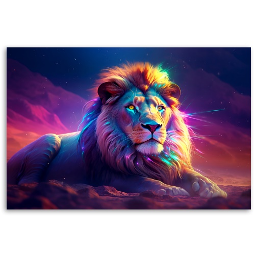 Obraz na plátně, Neonový lev Afrika