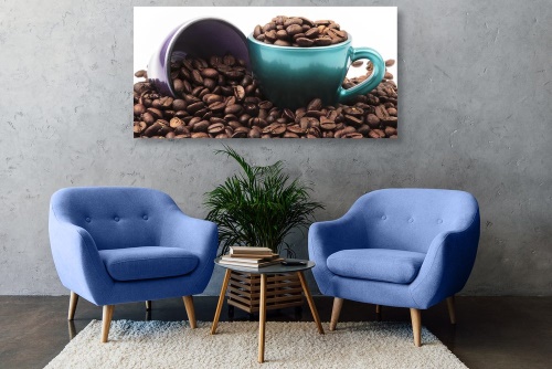 Obraz šálky s kávovými zrnkami