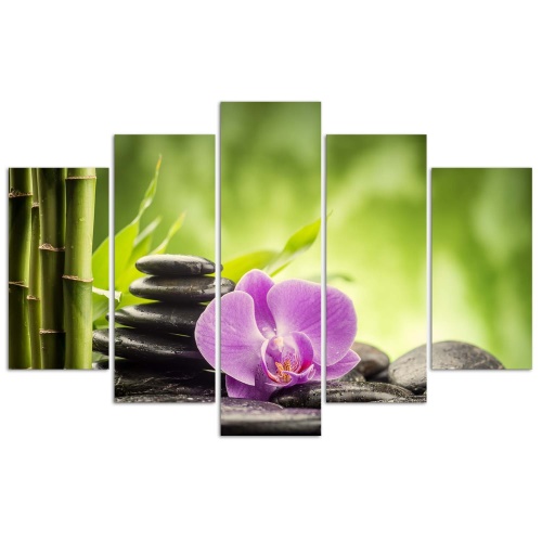 Obraz na plátně pětidílný Orchidejové zenové kameny