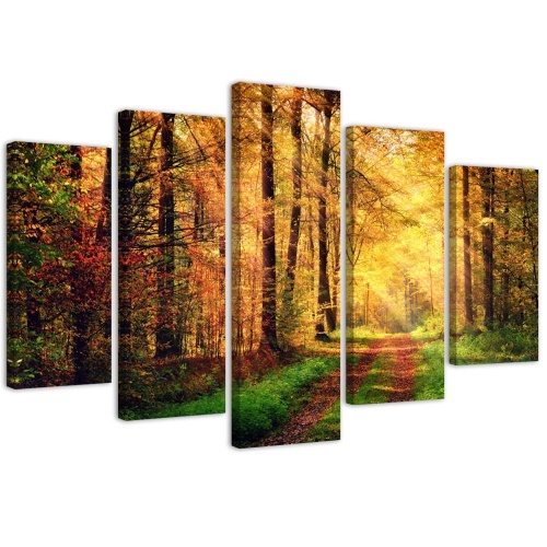 Obraz na plátně pětidílný Lesní podzim