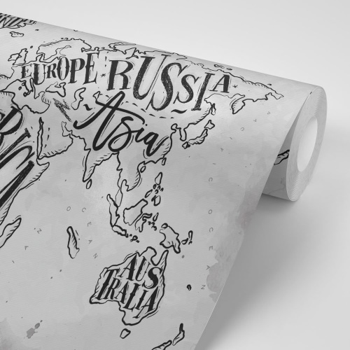 Samolepiaca tapeta čiernobiela mapa sveta na vintage podklade