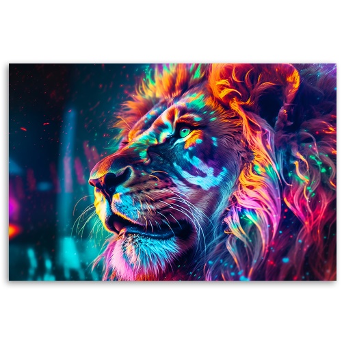 Obraz na plátně, Neonové zvíře Lev Ai