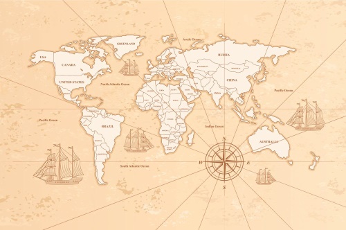 Samolepiaca tapeta zaujímavá béžová mapa sveta