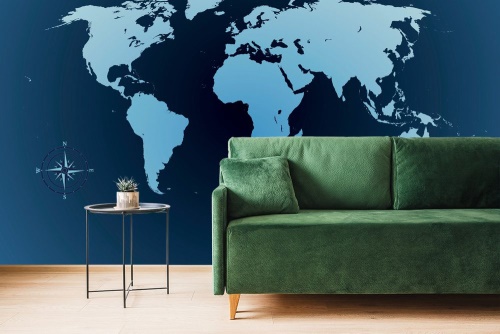 Samolepiaca tapeta mapa sveta v odtieňoch modrej