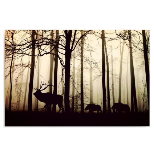 Obraz na plátně, Jelen v lese Fog Brown