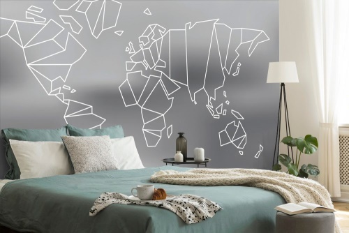 Samolepiaca tapeta štylizovaná mapa sveta v čiernobielom