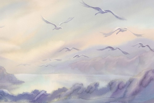 Obraz prelet vtákov ponad krajinku