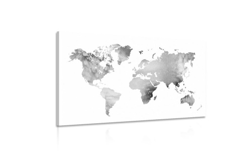 Obraz mapa sveta v čiernobielom akvarelovom prevedení