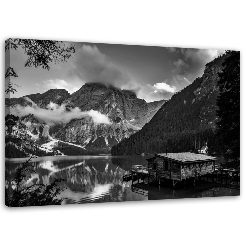 Obraz na plátně Chata u horského jezera Alpy