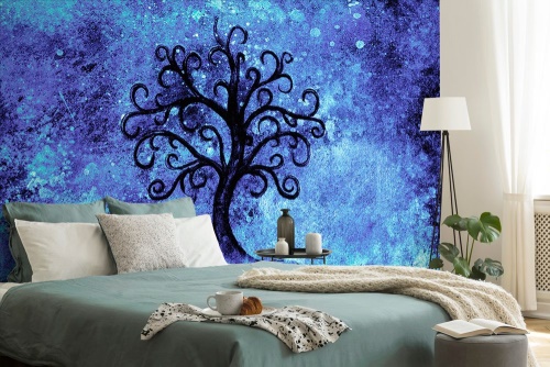 Samolepiaca tapeta strom života na modrom pozadí