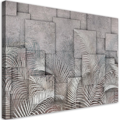 Obraz na plátně, 3D listy proti pozadí napodobující beton