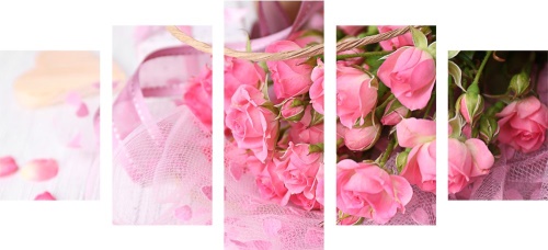 5-dielny obraz romantická ružová kytica ruží