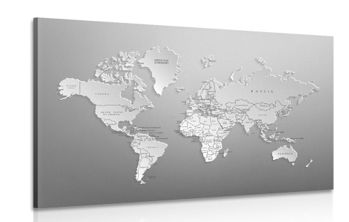 Obraz čiernobiela mapa sveta v originálnom prevedení