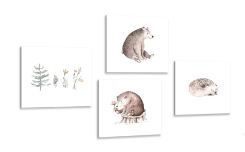 Set obrazov lesné zvieratká v minimalistickom štýle