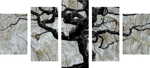 5-dielny obraz abstraktný strom na dreve