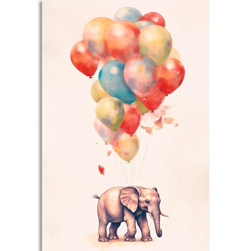 Obraz zasnený slon s balónmi