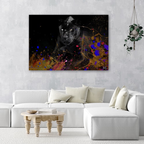 Obraz na plátně, Černý leopard na barevném pozadí