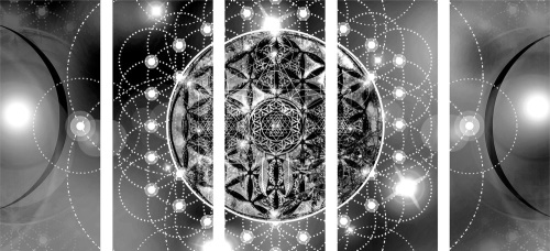5-dielny obraz očarujúca Mandala v čiernobielom prevedení