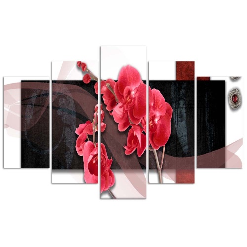 Obraz na plátně pětidílný Abstrakce červené orchideje