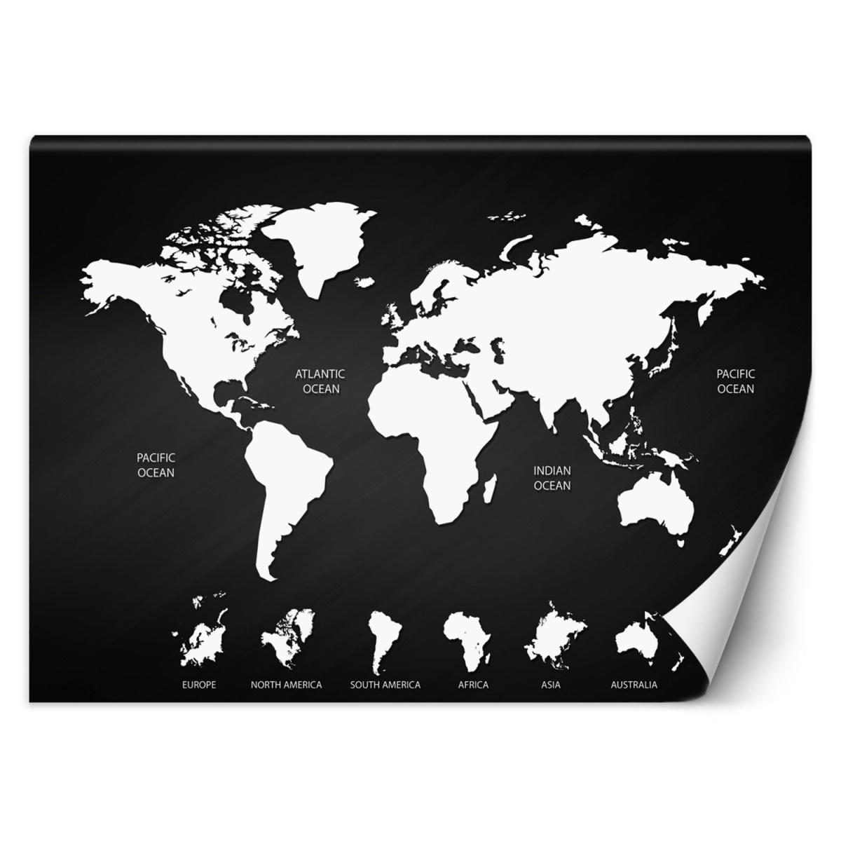 Fototapeta, Černobílá mapa světa - 150x105 cm