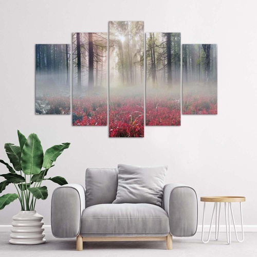 Obraz na plátně pětidílný Fog Forest Glade Květiny