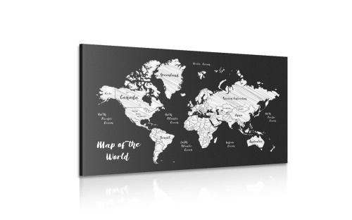 Obraz čiernobiela jedinečná mapa sveta