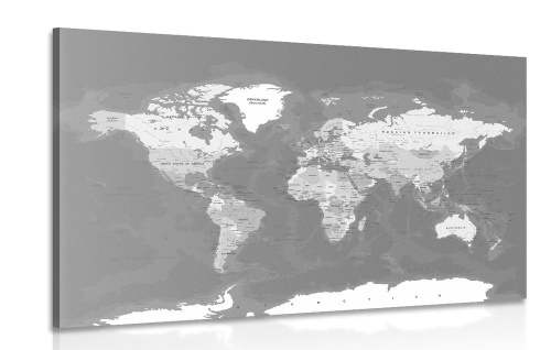 Obraz štýlová vintage čiernobiela mapa sveta