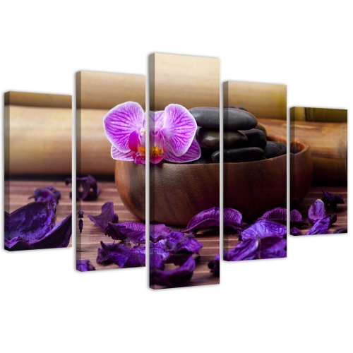 Obraz na plátně pětidílný Lázeňské kameny Orchid Zen