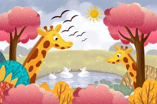 Samolepiaca tapeta žirafy pri jazierku