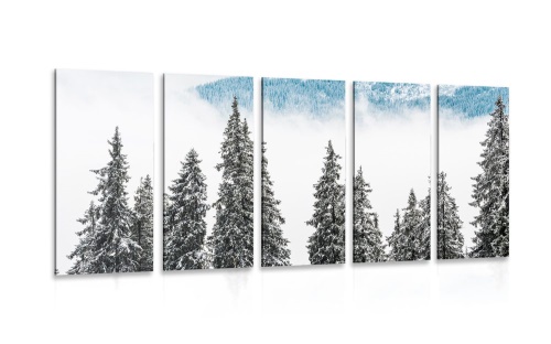 5-dielny obraz zasnežené borovicové stromy