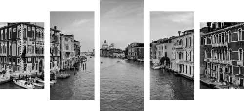 5-dielny obraz slávny kanál v Benátkach v čiernobielom prevedení