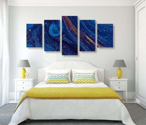 5-dielny obraz modrá abstrakcia